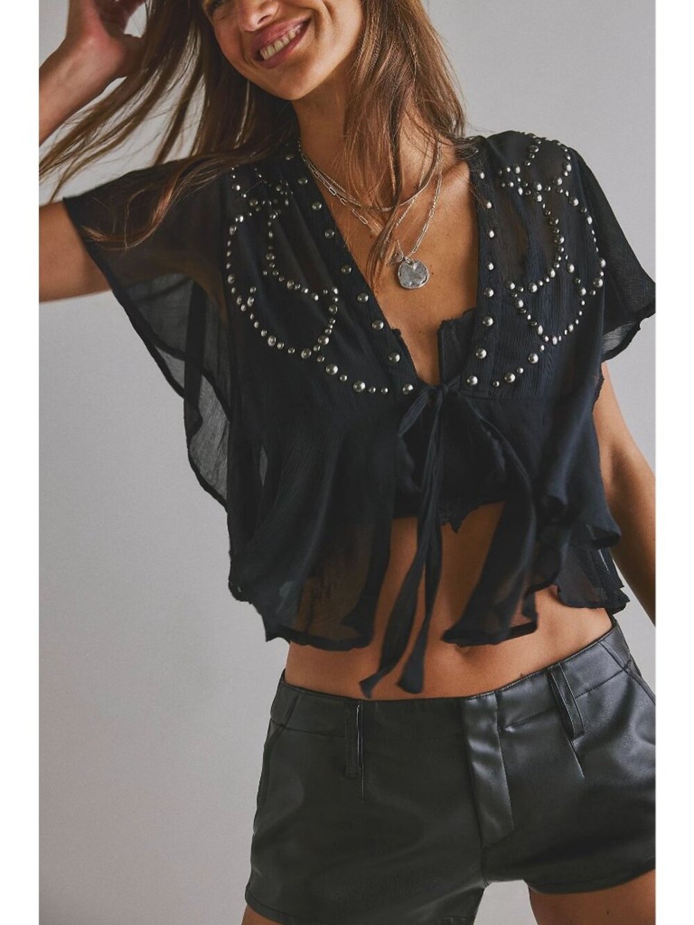 Free People So Fine Studded Blouse Small